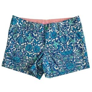 Lilly Pulitzer Callahan Shell Shorts, Women’s 6 Beachy Print Blue Green 32376
